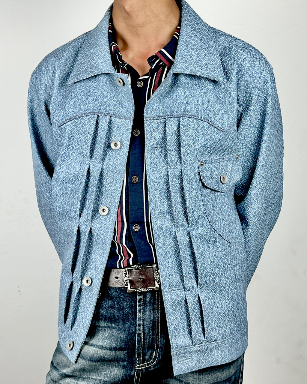 “Raw 1.1” Type I Leather Jacket in Light Blue (MTO)