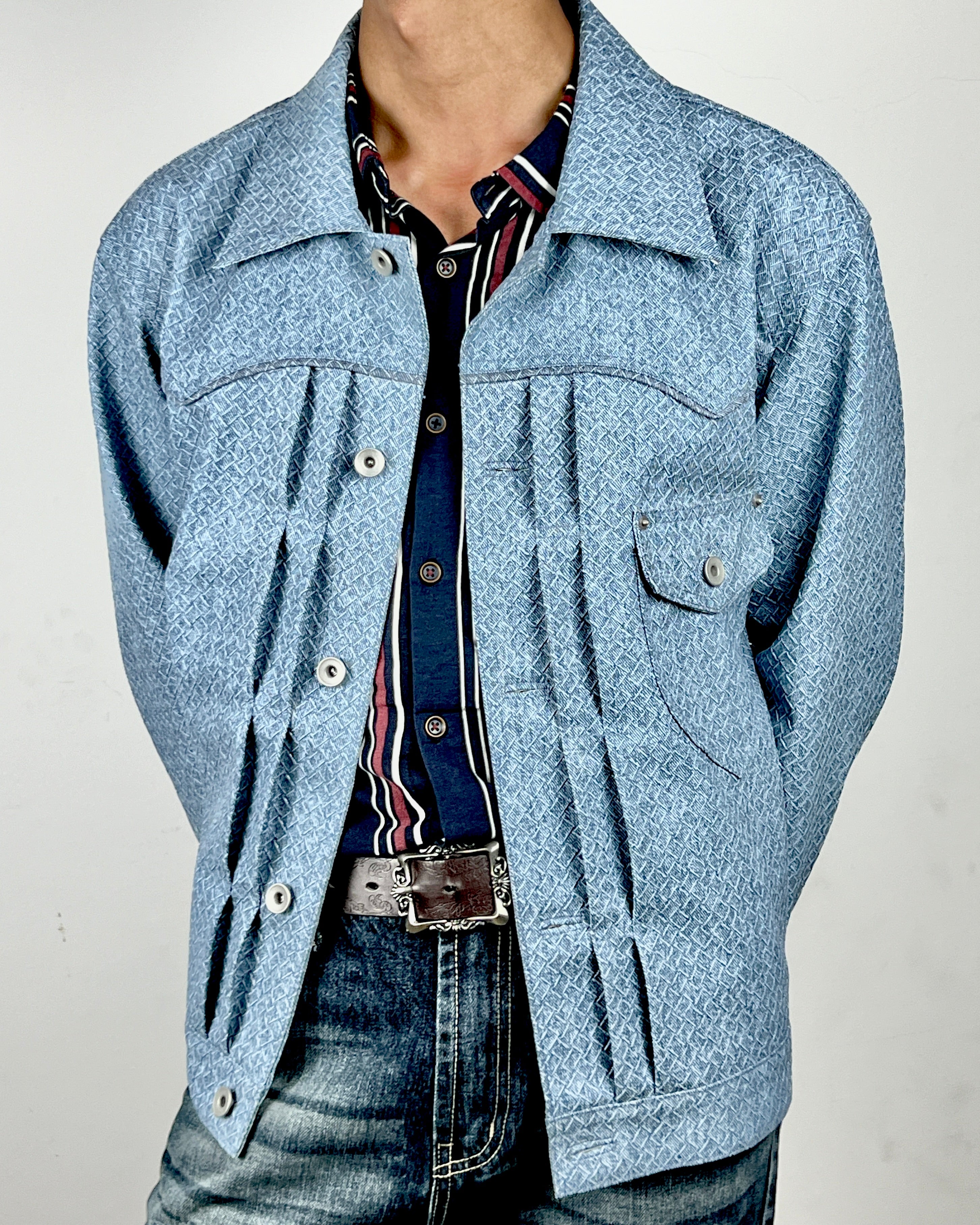 “Raw 1.1” Type I Leather Jacket in Light Blue (MTO)