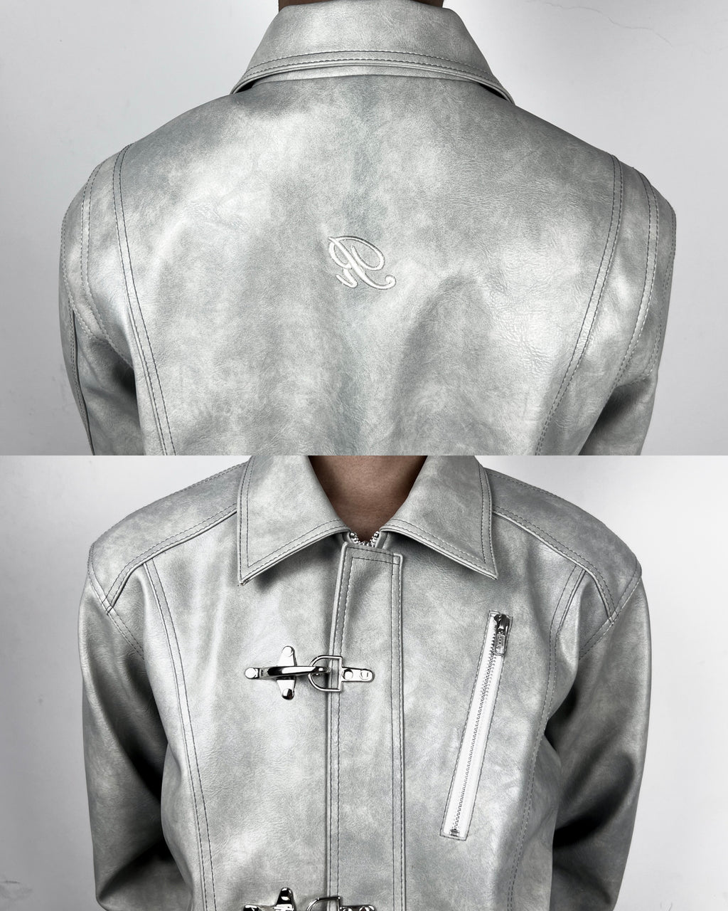 “Nascent 4.0” Leather Jacket in Light Grey