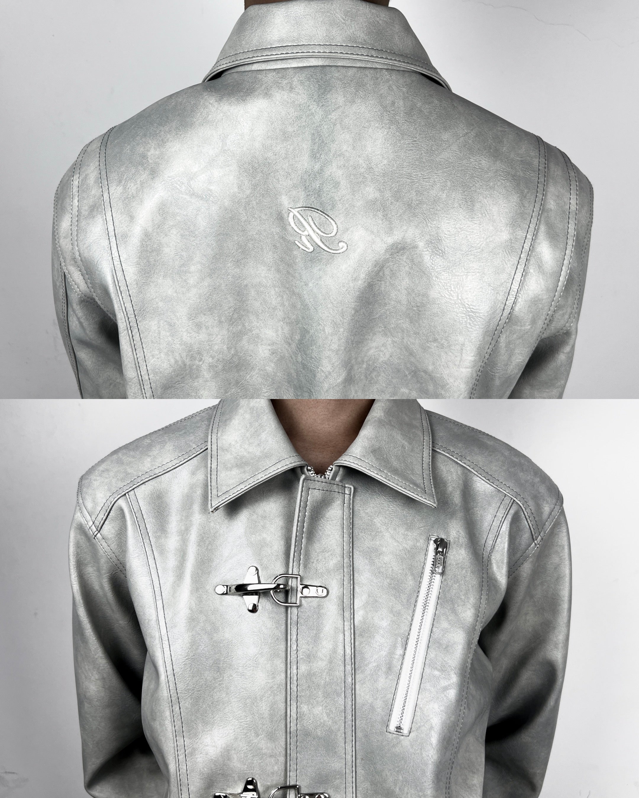 “Nascent 4.0” Leather Jacket in Light Grey