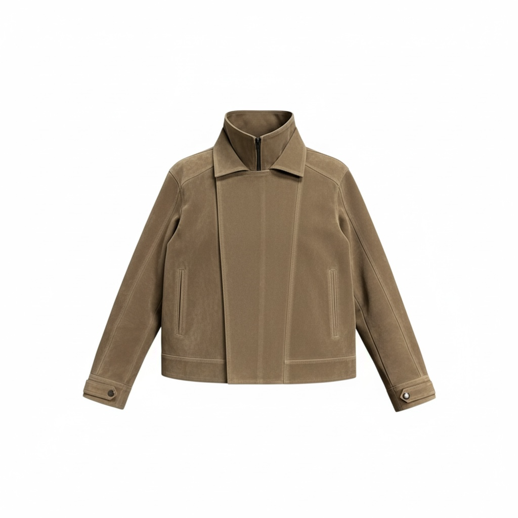 Buttoned-Zip Up Suede Jacket (MTO)