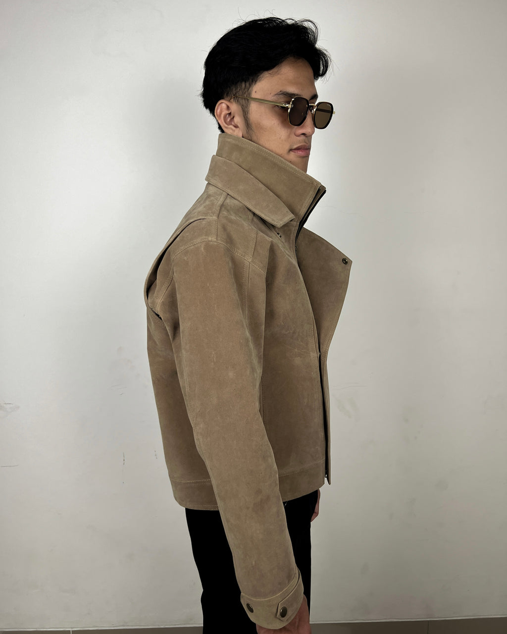Buttoned-Zip Up Suede Jacket (MTO)