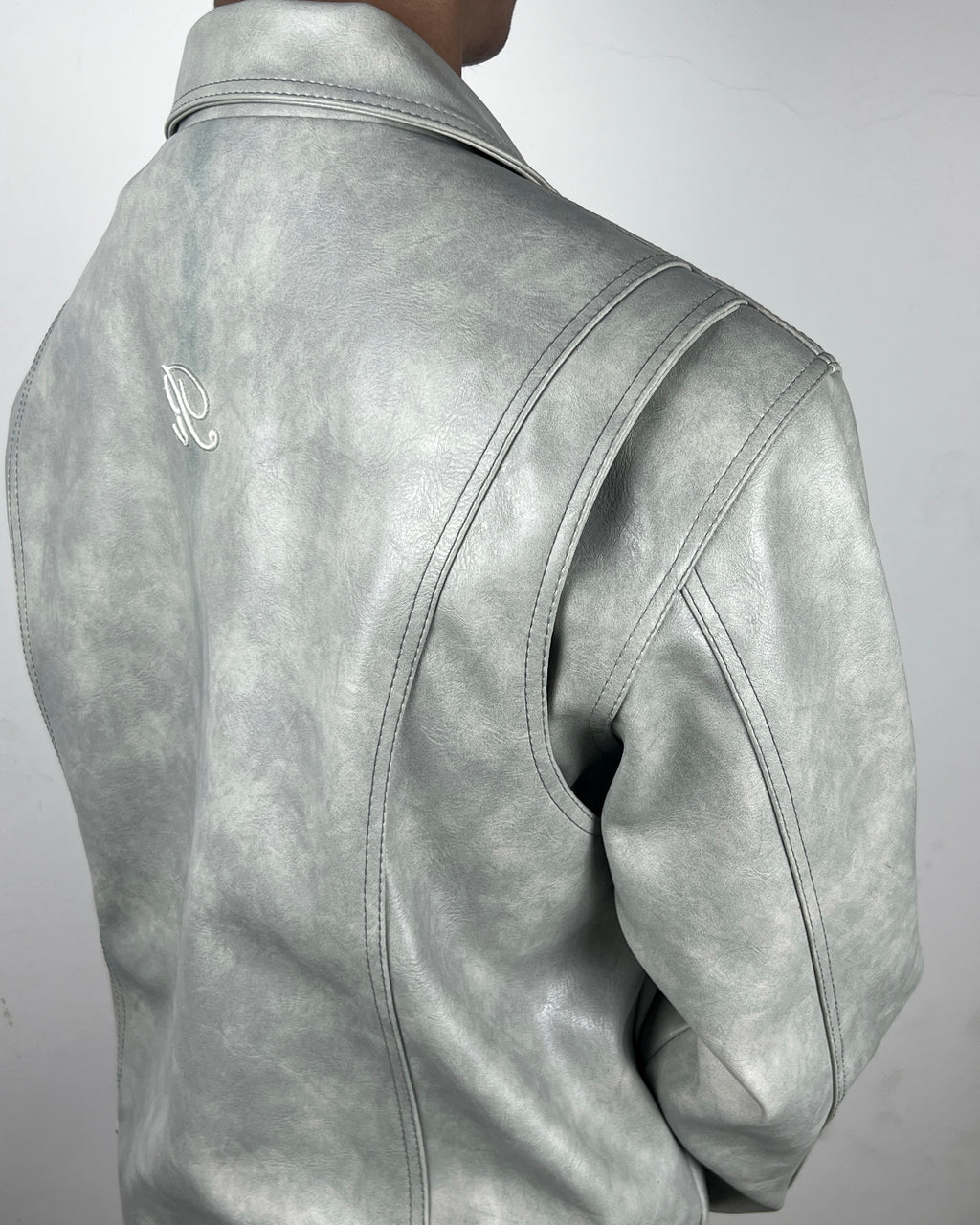“Nascent 4.0” Leather Jacket in Light Grey