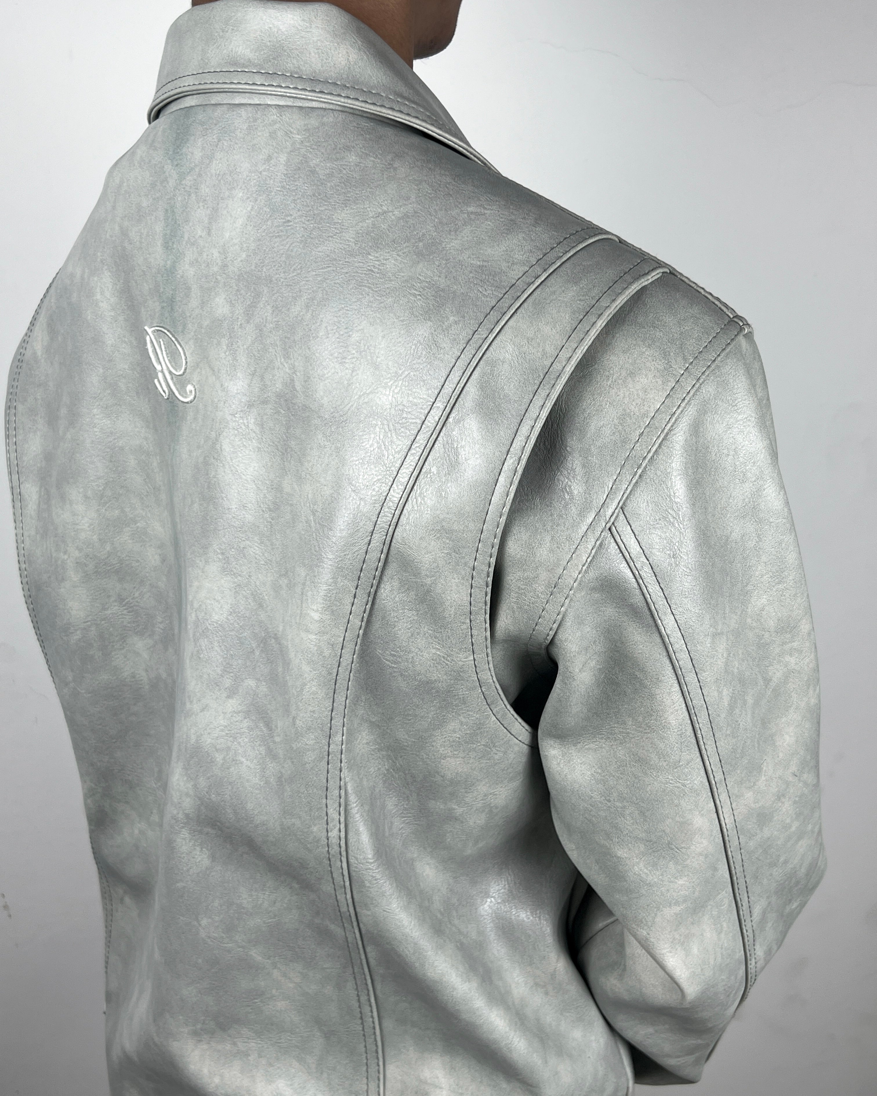 “Nascent 4.0” Leather Jacket in Light Grey