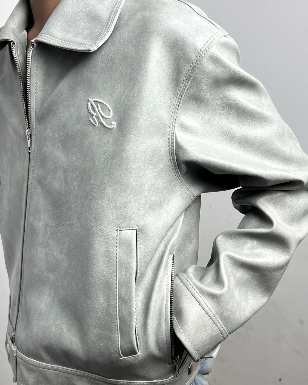 “Nascent 2.0 V2” Leather Jacket in Light Grey (MTO)