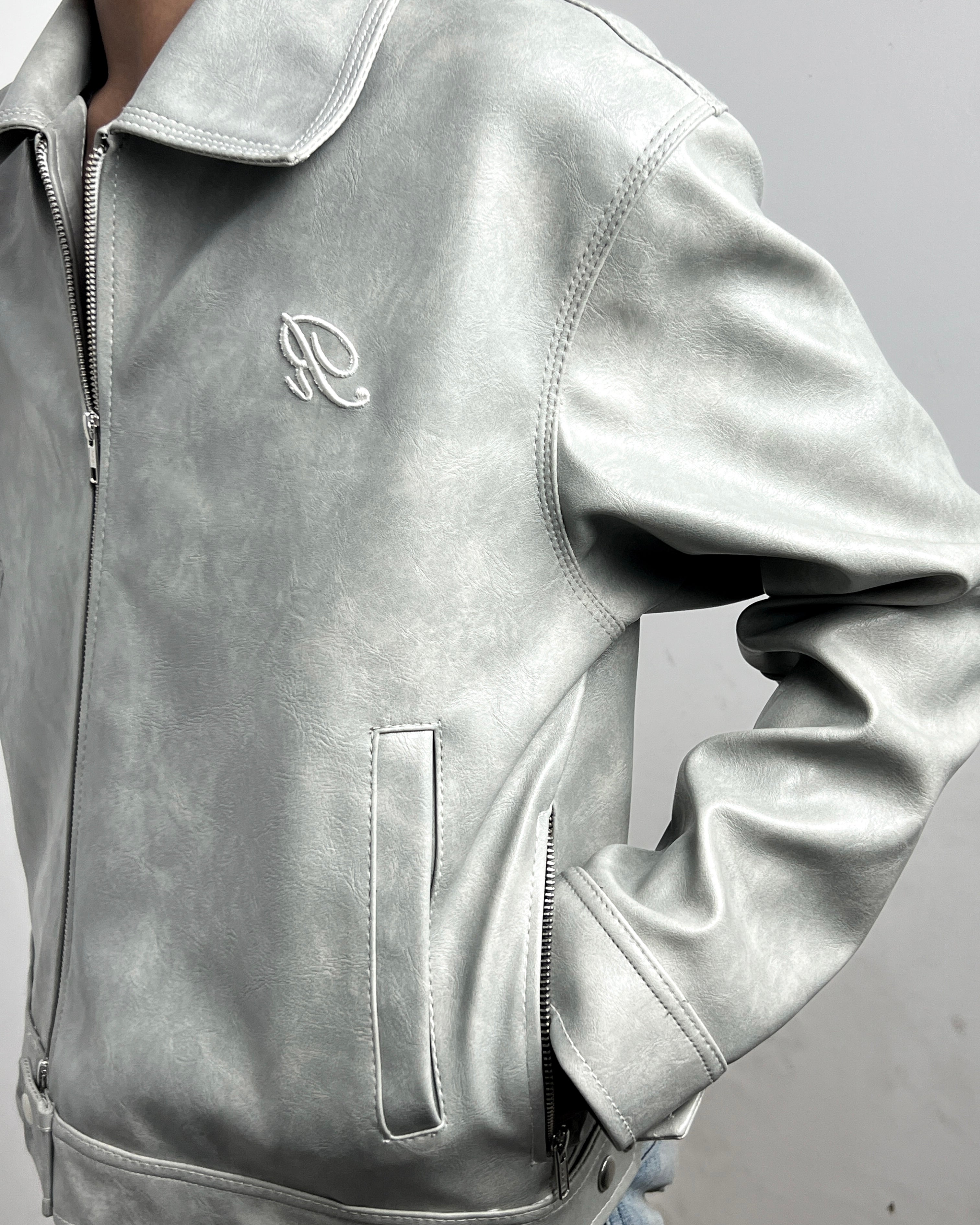 “Nascent 2.0 V2” Leather Jacket in Light Grey (MTO)