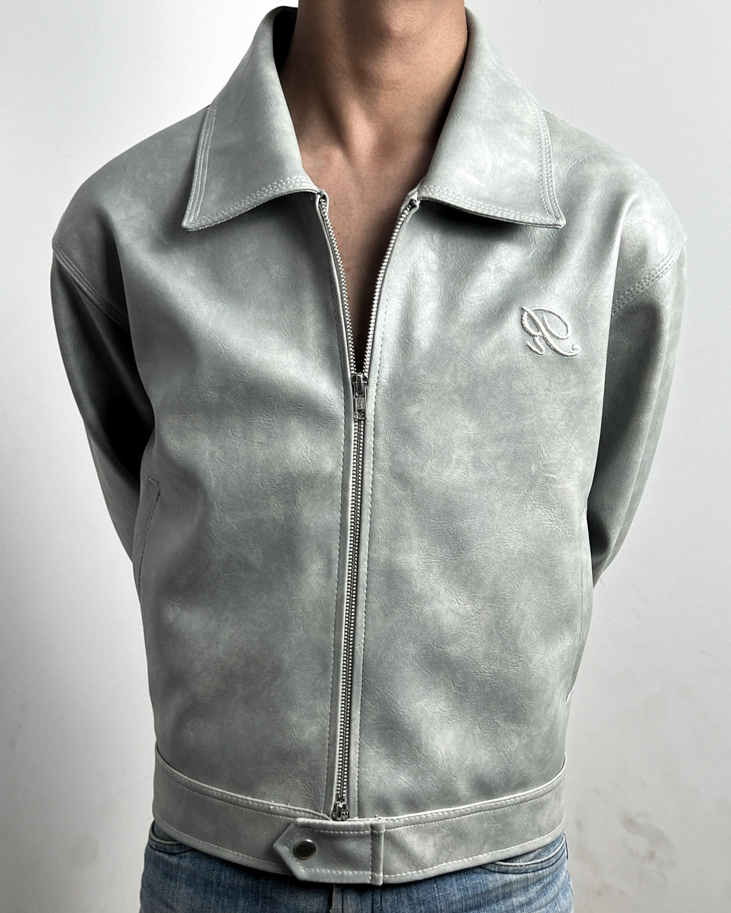“Nascent 2.0 V2” Leather Jacket in Light Grey (MTO)