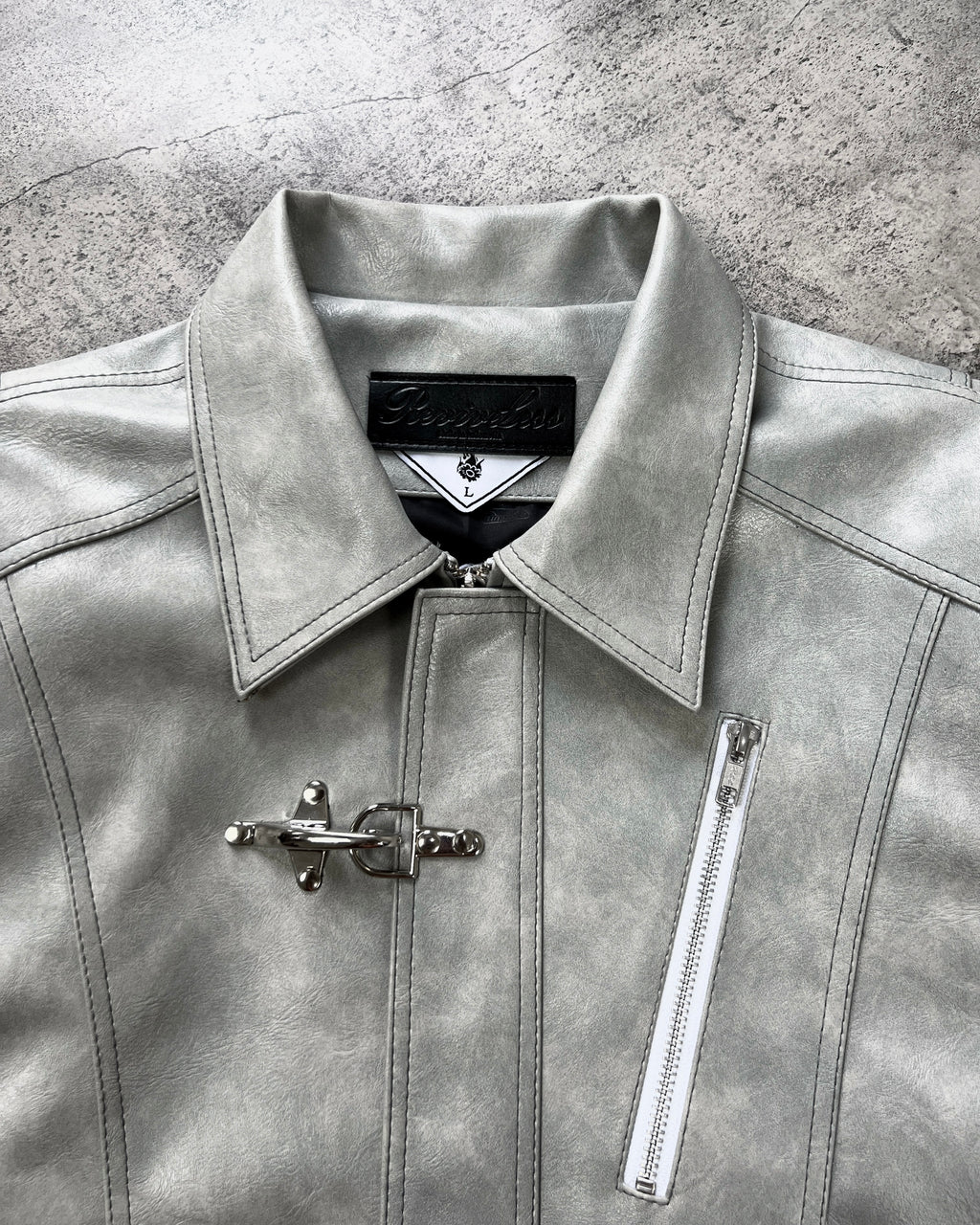 “Nascent 4.0” Leather Jacket in Light Grey