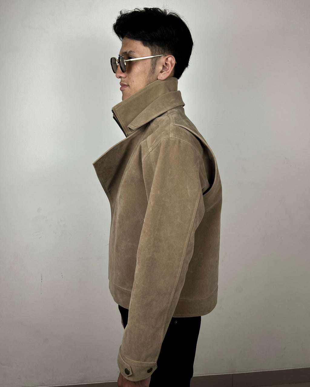 Buttoned-Zip Up Suede Jacket (MTO)