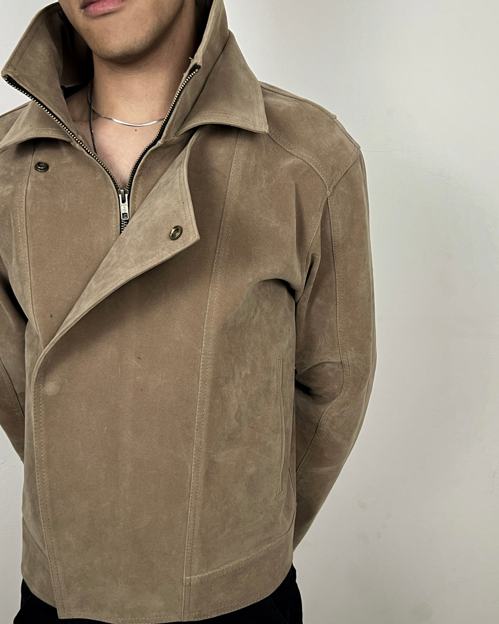Buttoned-Zip Up Suede Jacket (MTO)
