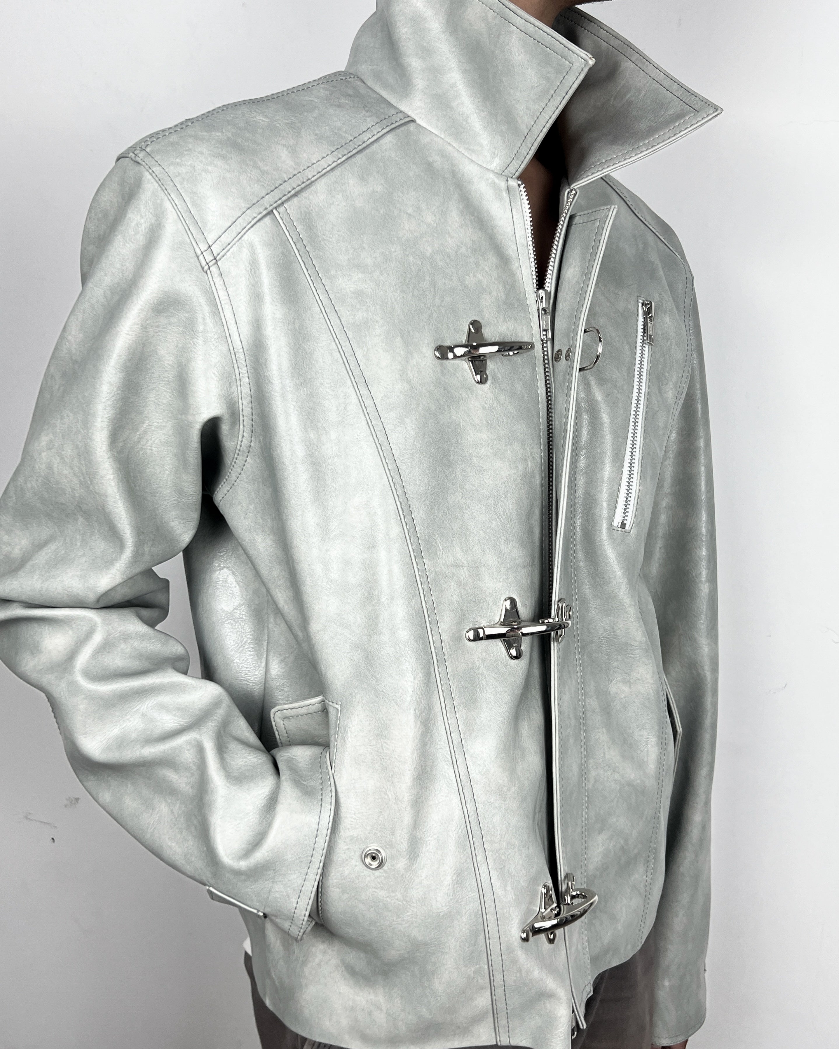 “Nascent 4.0” Leather Jacket in Light Grey