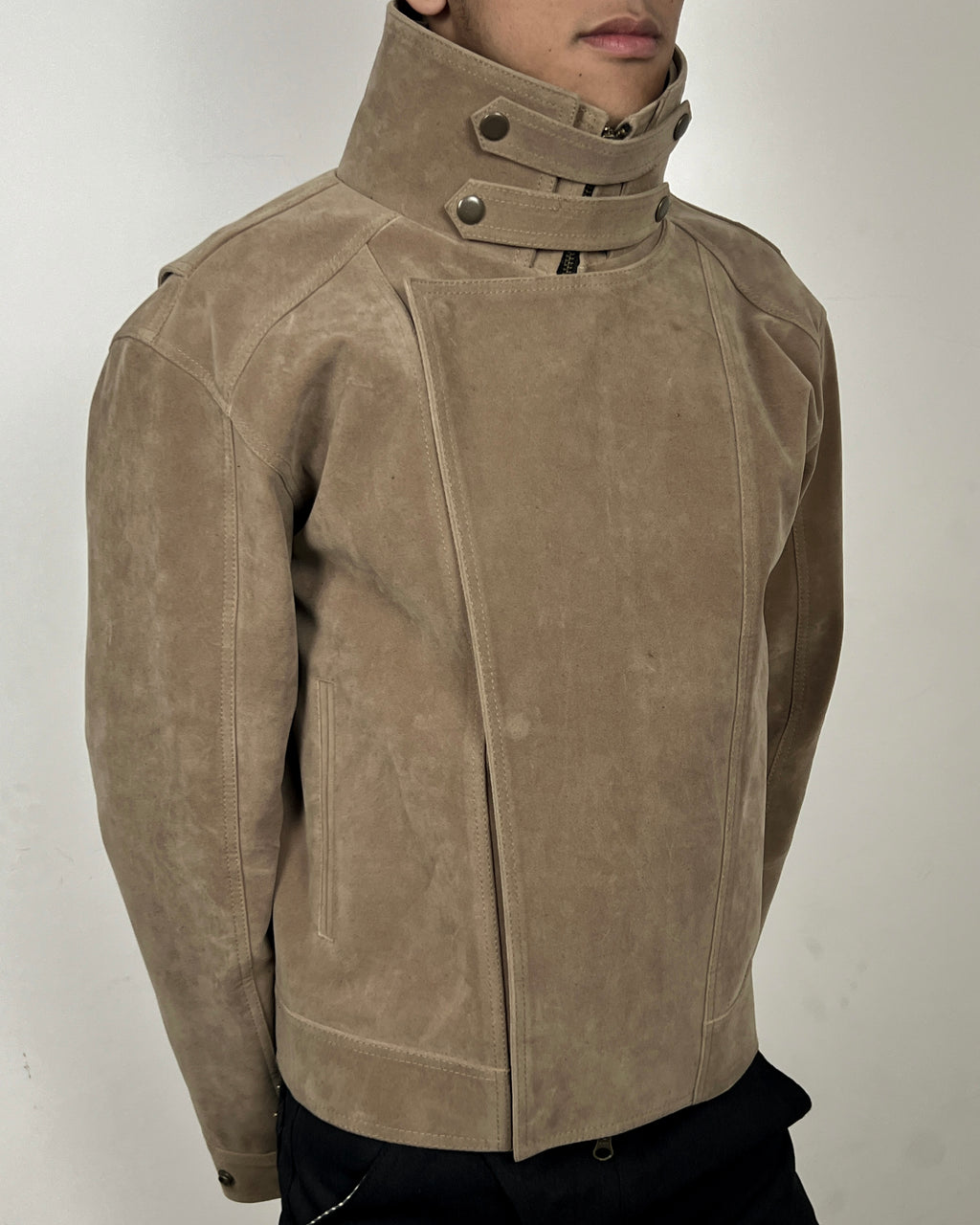 Buttoned-Zip Up Suede Jacket (MTO)